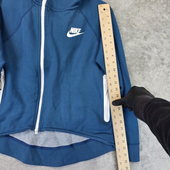 Nike Fleece Hoodie Jacket Womens Small Blue Full Zip Pockets Swoosh 930757-474 - Picture 3 of 12
